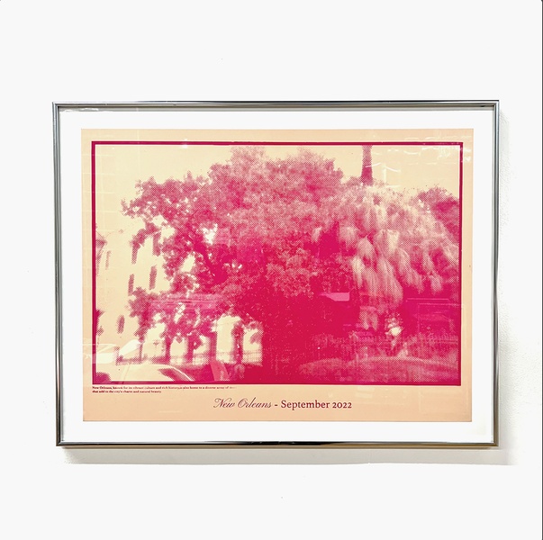  A pink print of a tree labeled New Orleans September 2022. 