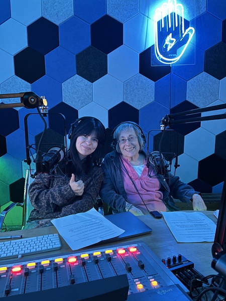  Intergenerational participants recording in a radio studio 