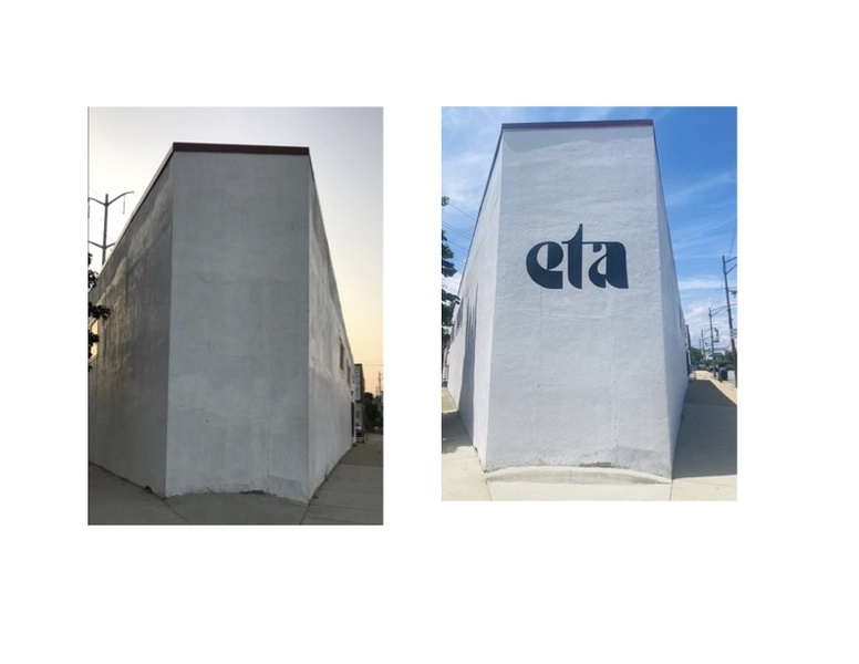  Before and After photos. eta wall.  Graphic. Stylized alphabets. 