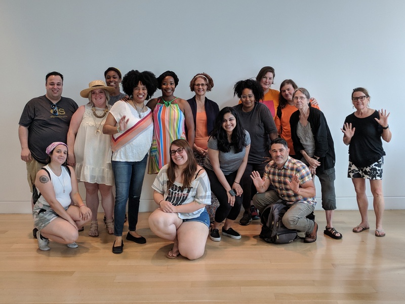  Rhonda gathered with a group of 13 attendees gathered for a group photo after her workshop at DePaul Art Museum 