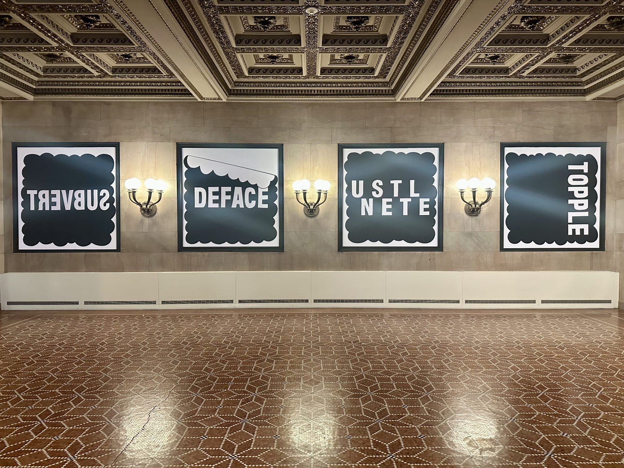Four text based artworks on view at the Chicago Cultural Center.